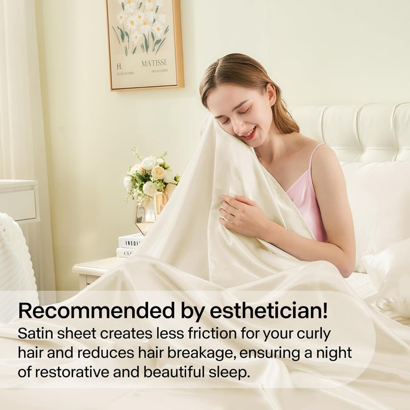 BEDELITE King Size Sheets Set, Luxury Soft Beige Satin Sheets for Hair and Skin, Similar to Silk Bed Sheets Set 4 Pieces with 1 Deep Pocket Fitted Sheet, 1 Flat Sheet, and 2 Pillowcases - Image 4