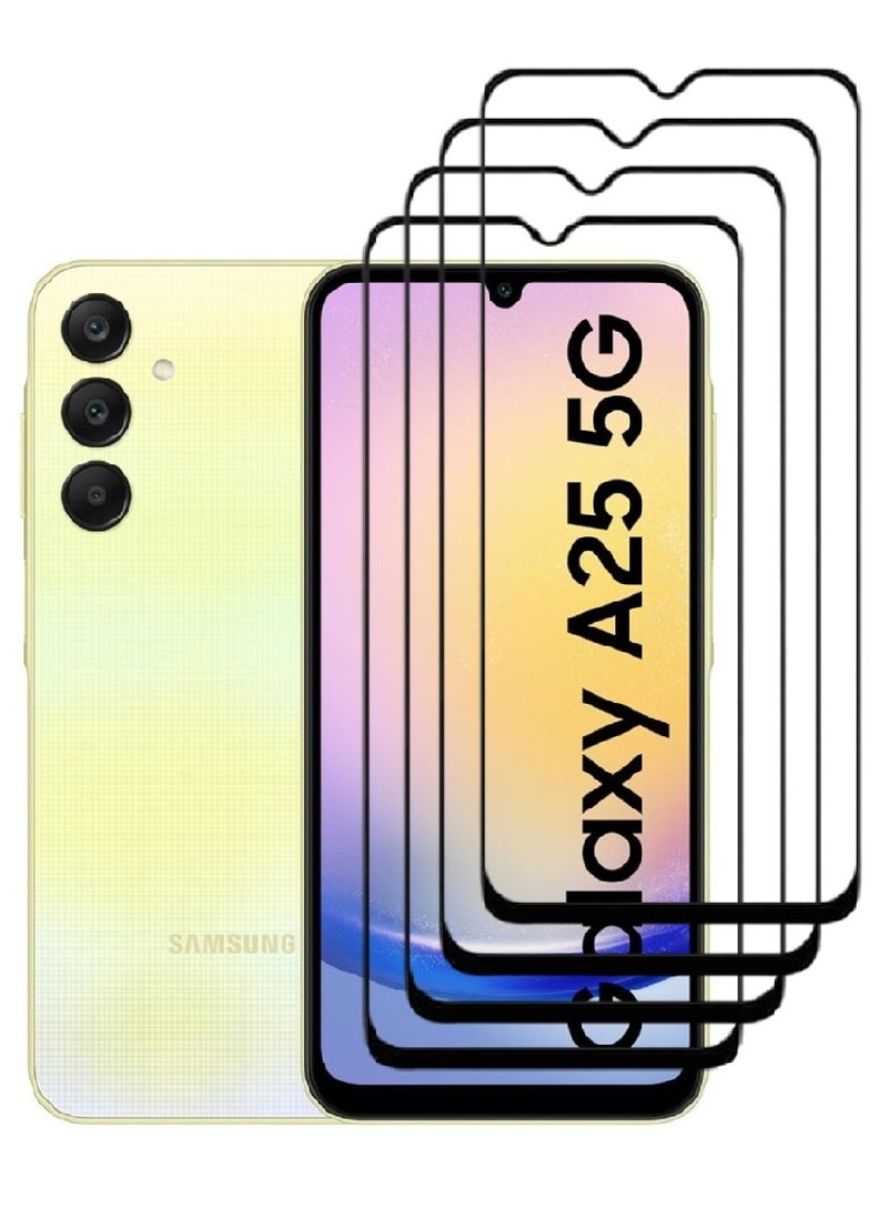 AINA 4 Pieces Tempered Glass Screen Protector 5D Designed For Samsung Galaxy A25 Full Glue Edge to Edge Full Screen Coverage And Bubble Free - Image 1