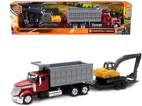 NewRay New Ray Toys International Lonestar Dump Truck wExcavator 143 Scale 18 DIECAST 16623 RED - Image 1