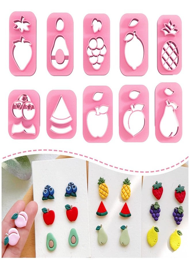 Keoker Fruit Clay Cutters, Studs Polymer Clay Cutters, 10 Shapes Fruit Clay Earrings Cutters, Strawberry Clay Cutter, Clay Cutters for Earrings Jewelry Making - Image 1