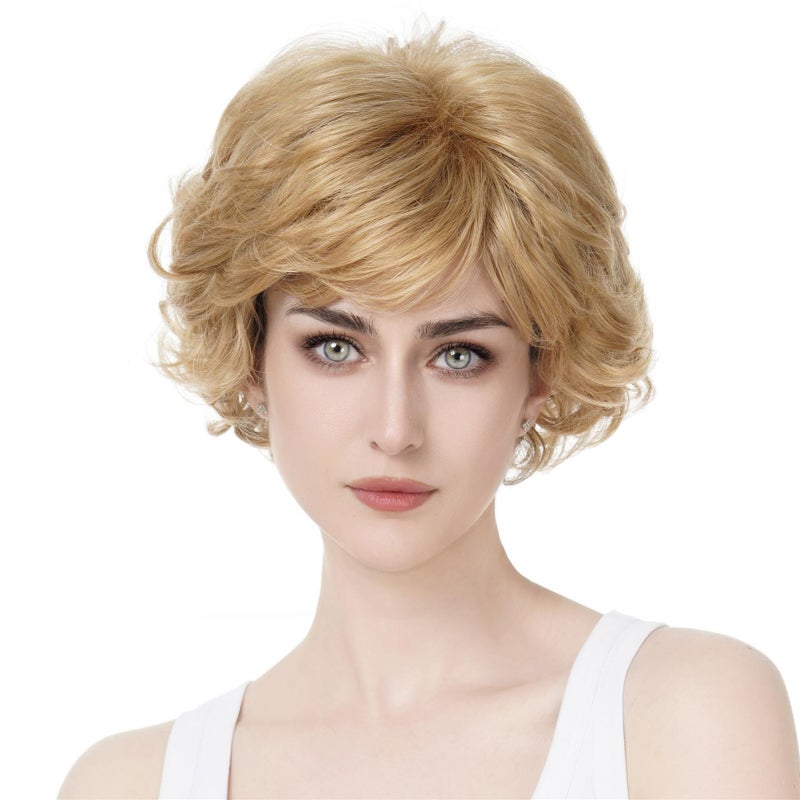 Aimole Short Curly Synthetic Wigs Full Capless Hair Womens Thick Wig for Everyday24B Light Butterscotch