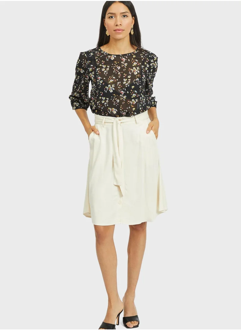 Vila Belted Denim Skirt