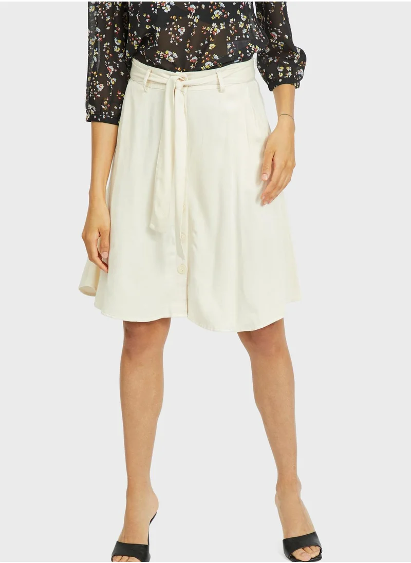 Vila Belted Denim Skirt
