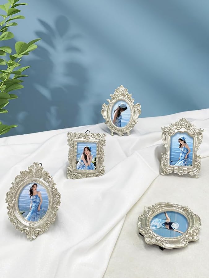 Victorian Minimalist Luxury Retro Silver Resin Photo Frame Table Decoration - Image 1