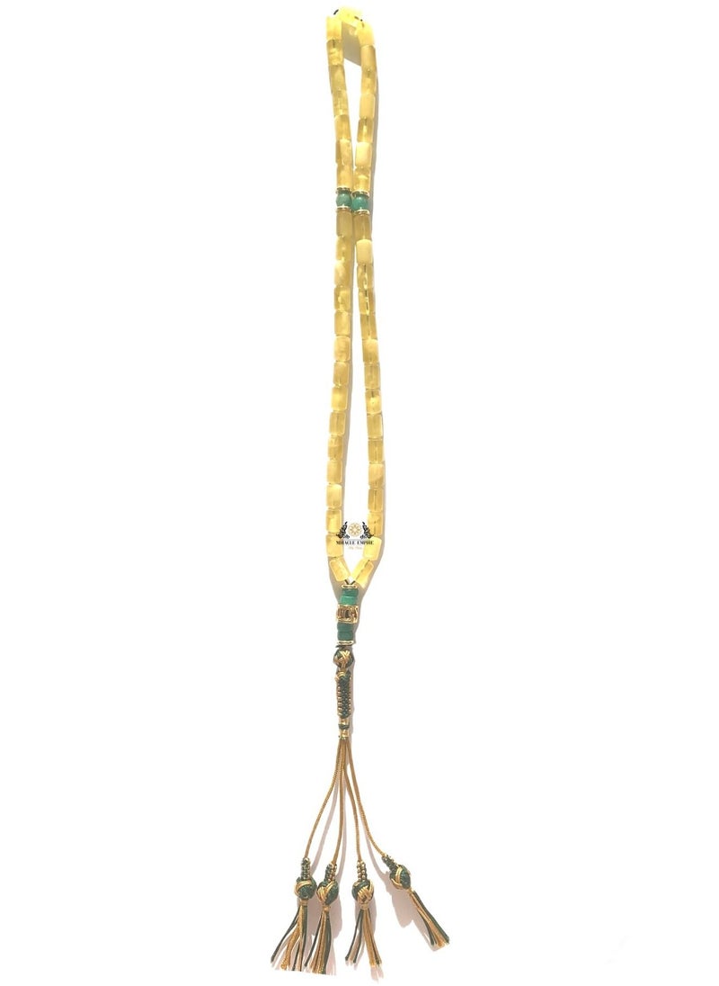 Miracle Empire - Islamic Prayer Beads 45 Amber Kahraman With Natural 6Mm Emeralds 18K Gold Plated Accessories Tasbih Islamic For Man Masbaha Exclusive Long 4 Nest Tassel - Image 1