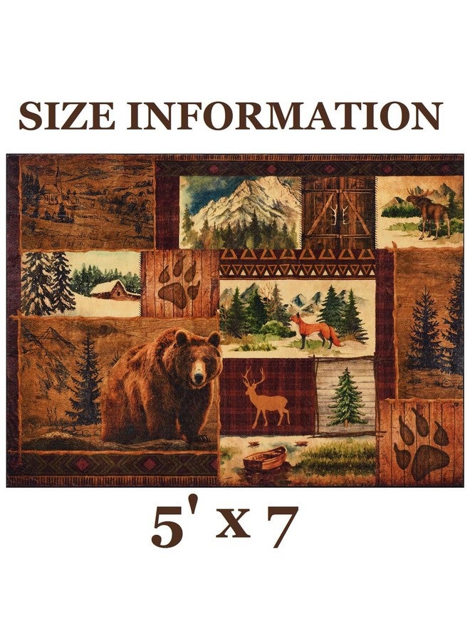 ASPMIZ ASPMIZ Farmhouse Area Rug 5x7, Buffalo Plaid Lodge Bear Moose Deer Living Room Rugs Washable, Rustic Cabin Wildlife Bedroom Throw Rugs Non Slip Floor Carpet Large Brown, Vintage Country Home Decor  - Image 3