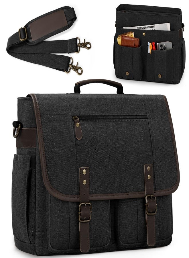 RAINSMORE Mens Messenger Bag 17-17.3 Inch Vintage Canvas Briefcase Water-resistant Large Computer Laptop Bag Rugged Satchel Shoulder Bag for Work Travel, Bookbag for College - Image 1