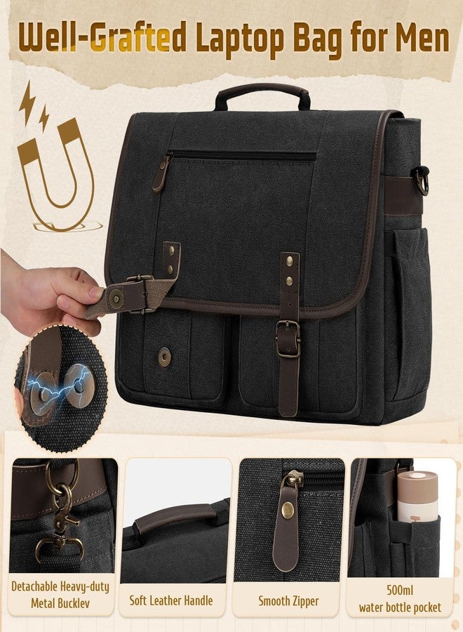 RAINSMORE Mens Messenger Bag 17-17.3 Inch Vintage Canvas Briefcase Water-resistant Large Computer Laptop Bag Rugged Satchel Shoulder Bag for Work Travel, Bookbag for College - Image 4