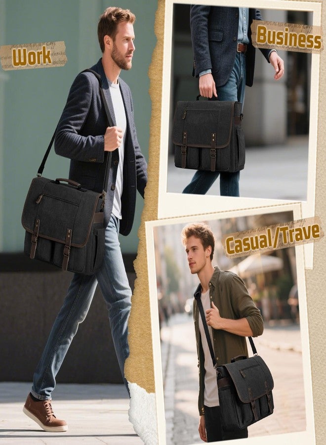 RAINSMORE Mens Messenger Bag 17-17.3 Inch Vintage Canvas Briefcase Water-resistant Large Computer Laptop Bag Rugged Satchel Shoulder Bag for Work Travel, Bookbag for College - Image 2