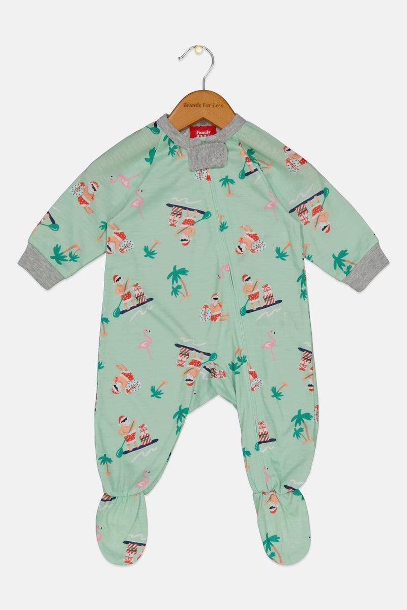 Family PJs Toddlers Boy Allover Print Rompers, Green Combo - Image 1