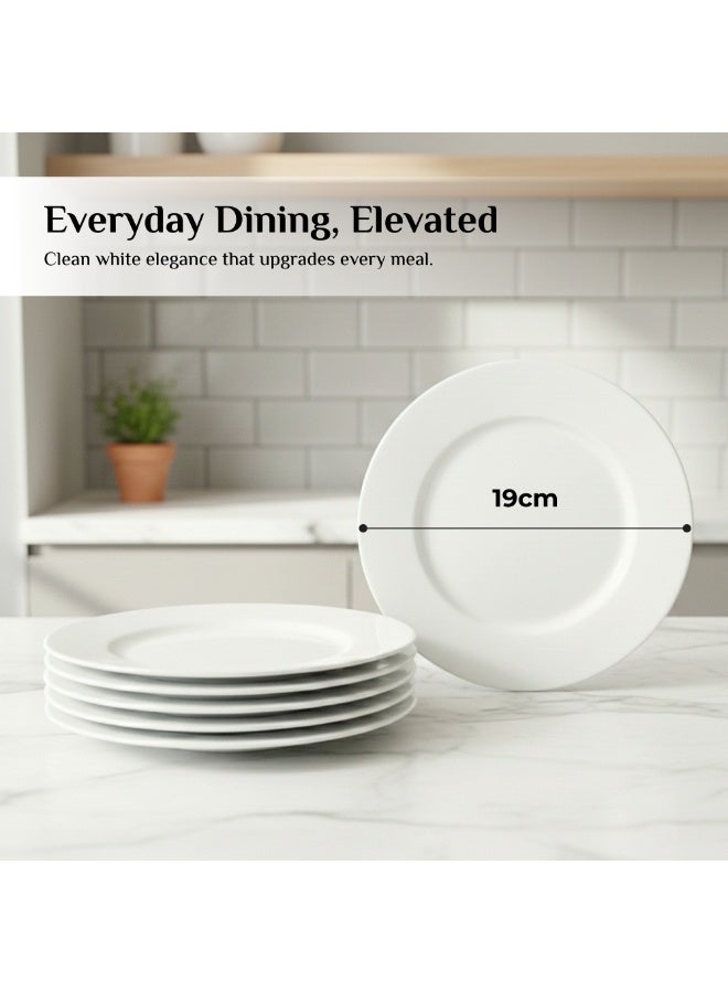 Luminarc 6Pcs White Ceramic Dessert Plate 19cm Elegant Round Plates for Cakes, Snacks & Desserts Microwave & Dishwasher Safe Tableware - Image 2
