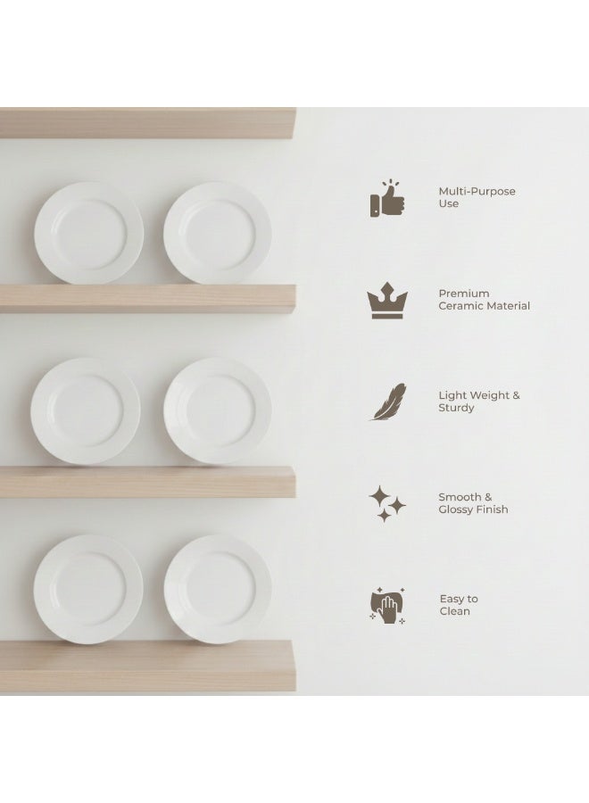 Luminarc 6Pcs White Ceramic Dessert Plate 19cm Elegant Round Plates for Cakes, Snacks & Desserts Microwave & Dishwasher Safe Tableware - Image 3