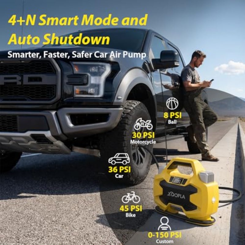 150PSI ضاغط هواء للسيارة مزود طاقة 12 فولت تيار مستمر 180 وات/30 لتر منفاخ إطارات مع محركات معدنية مزدوجة وشاشة كشف ضغط الإطارات الرقمية وإيقاف تلقائي وإضاءة LED لسيارات الدفع الرباعي والشاحنات والسيارات والدراجات والكرة - Image 3