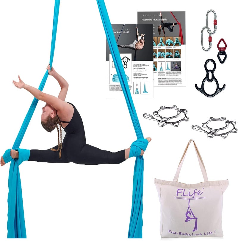 Flife Aerial Silk 10 Yards Kit Durable Aerial Yoga Hammock with Hardware & Guide Aerial Swing for Acrobatic Flying Yoga - Image 1