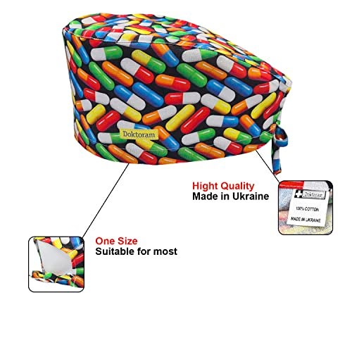 DOKTORAM Pills Print Scrub Cap - Unique Pharmacy Design for Healthcare Workers… - Image 2