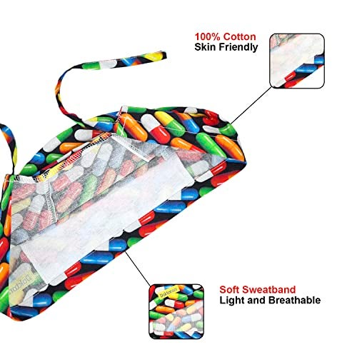 DOKTORAM Pills Print Scrub Cap - Unique Pharmacy Design for Healthcare Workers… - Image 3