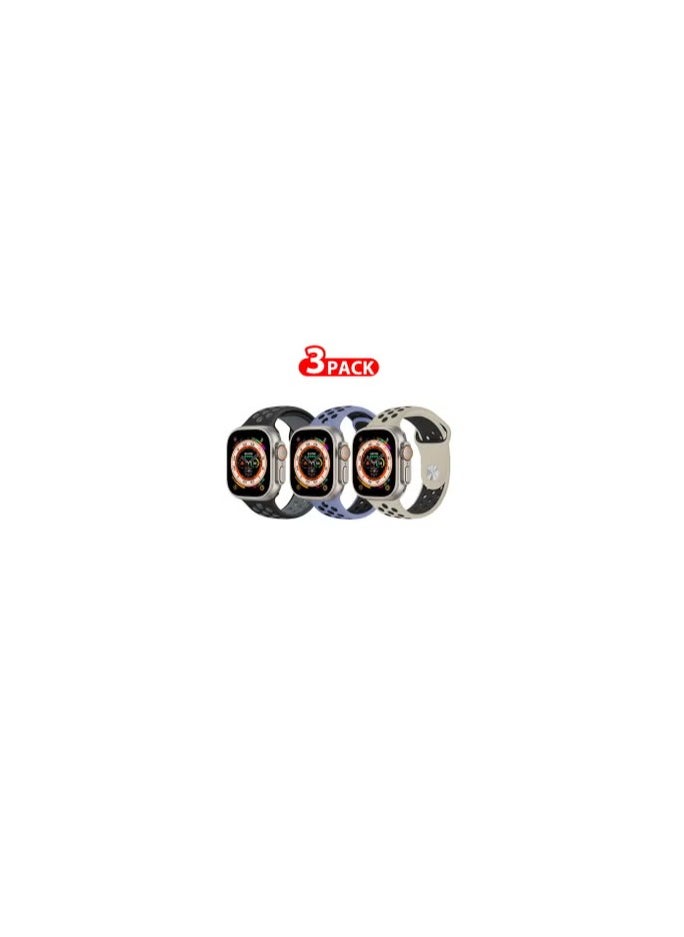 CATANES - 3 Pack For Apple Watch 49mm 45mm 44mm 42mm Silicone Sport Band Nike Strap Compatible With iWatch Series Ultra/8/7/SE/6/5/4/3/2/1 - Image 1