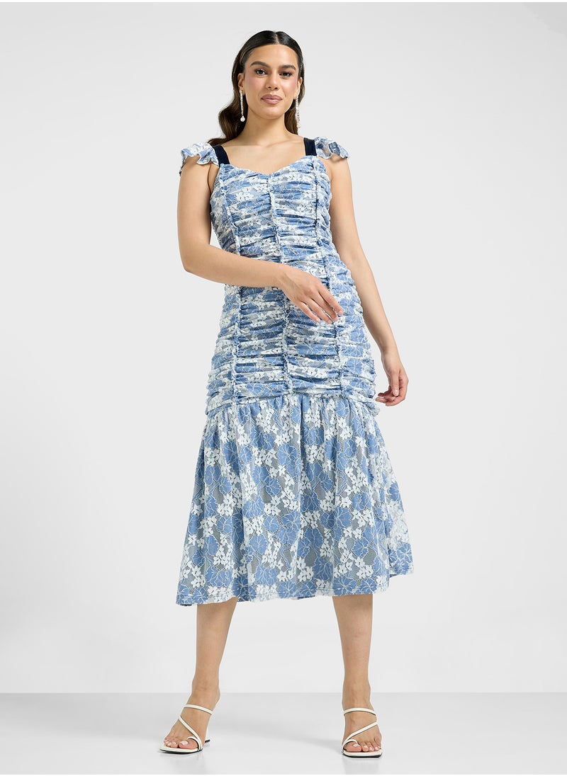 Just Me - Ruffle Sleeve Ruched Dress - Image 1
