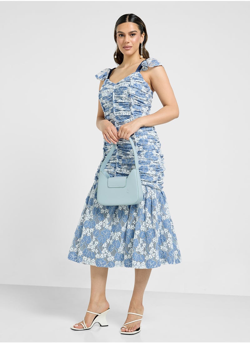 Just Me - Ruffle Sleeve Ruched Dress - Image 1