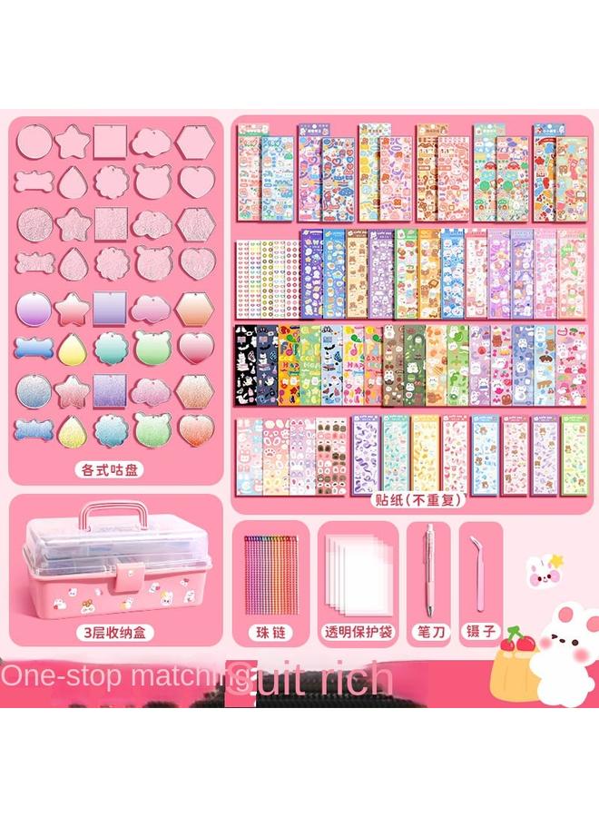 Bluejw Goo Card Sticker Suit Cream Glue Fire Paint Seal Hand Account Full Set DIY Girl Christmas Disc Three-Layer Storage Box - Image 3