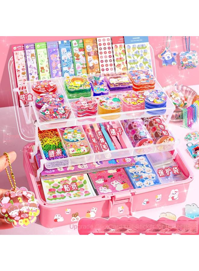 Bluejw Goo Card Sticker Suit Cream Glue Fire Paint Seal Hand Account Full Set DIY Girl Christmas Disc Three-Layer Storage Box - Image 2