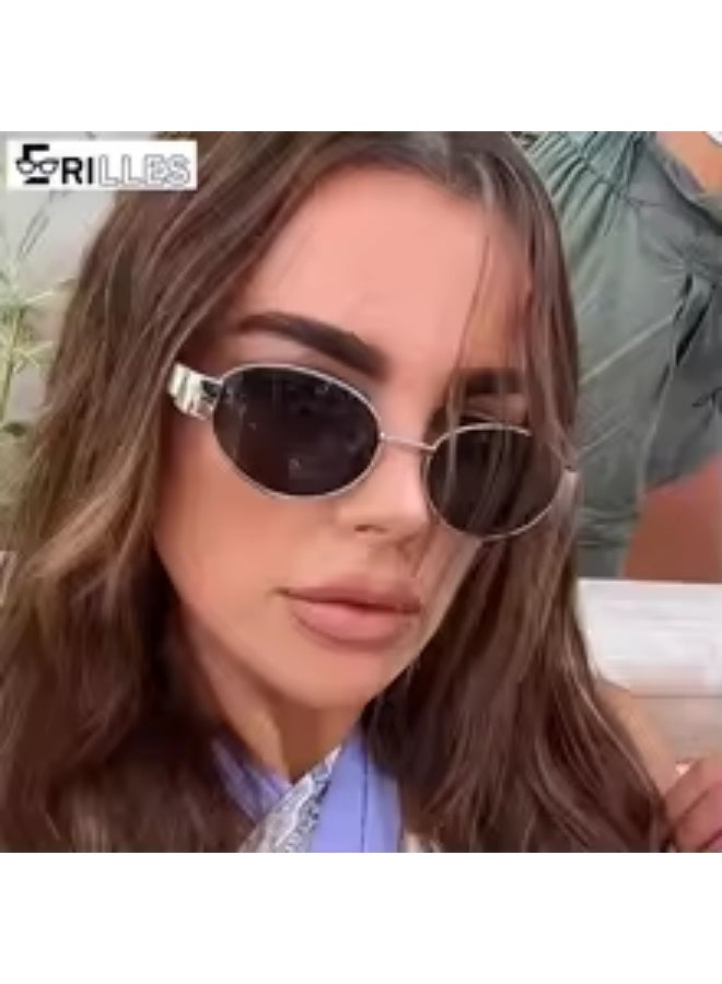 POLITE Silver Oval Shape Eyewear Sunglasses for Women - Image 4