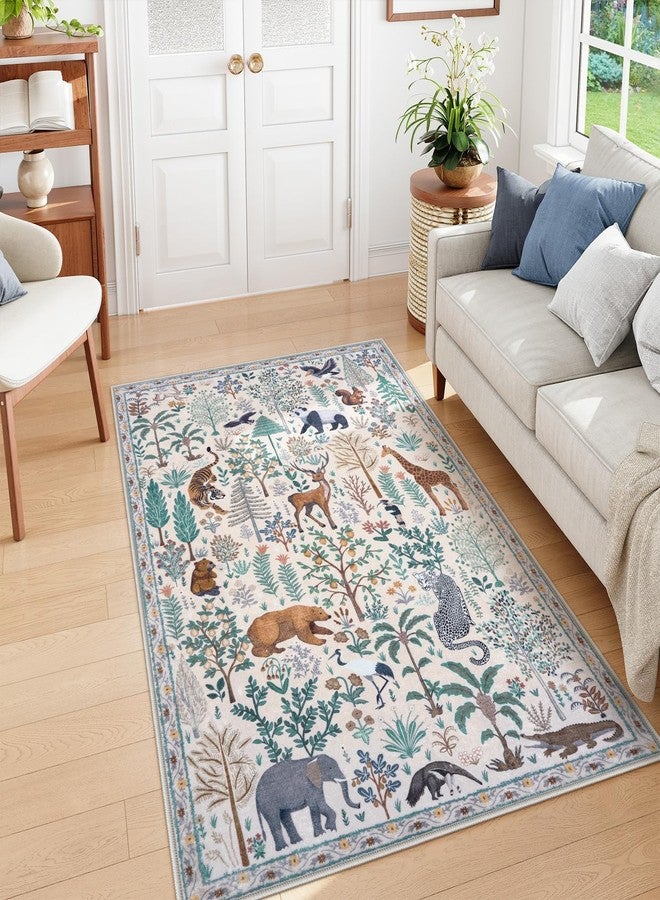 OJIA Jungle Print Washable Area Rugs 5x7, Soft Modern Rugs for Living Room Ultra-Thin Non-Shedding Bedroom Rug, Stain Resistant Neutral Area Rug Large Carpet for Dining Room Kids Nursery Playroom - Image 1