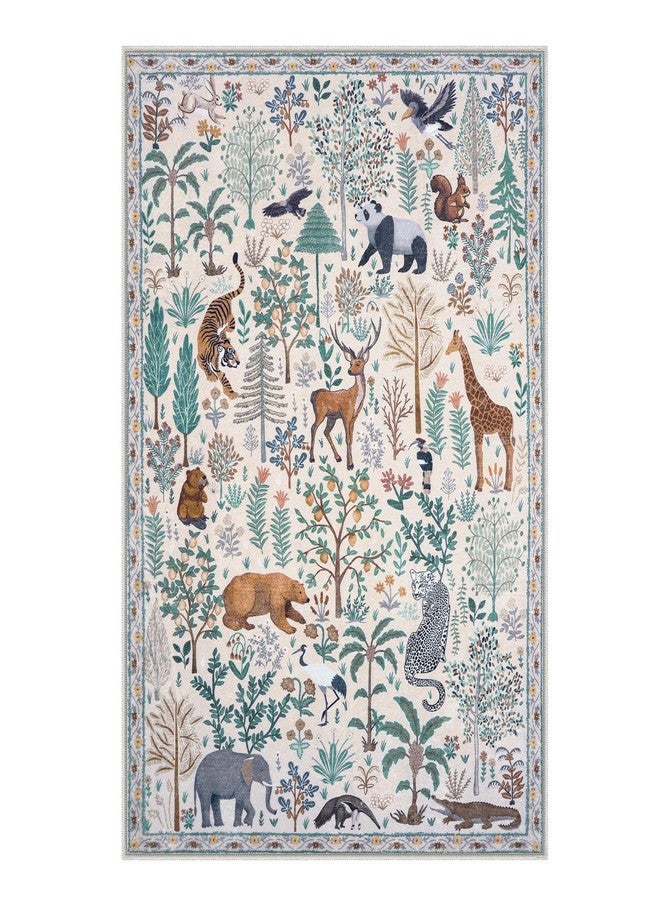 OJIA Jungle Print Washable Area Rugs 5x7, Soft Modern Rugs for Living Room Ultra-Thin Non-Shedding Bedroom Rug, Stain Resistant Neutral Area Rug Large Carpet for Dining Room Kids Nursery Playroom - Image 2