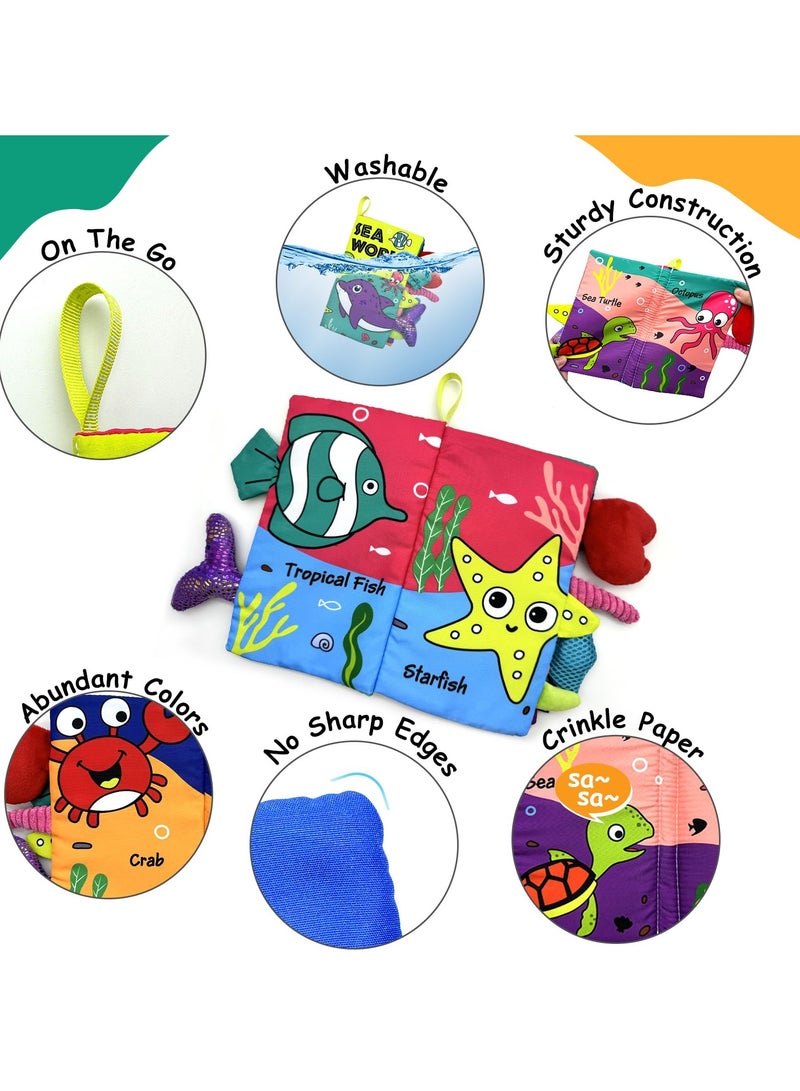 SYOSI Baby Books Toys, Sensory Books Touch and Feel Crinkle Cloth Books for Babies, Interactive Books Early Learning Toys, Newborn Essentials Infant Toys Gifts for Baby Boys Girls 3 6 12 Months (Sea World) - Image 2