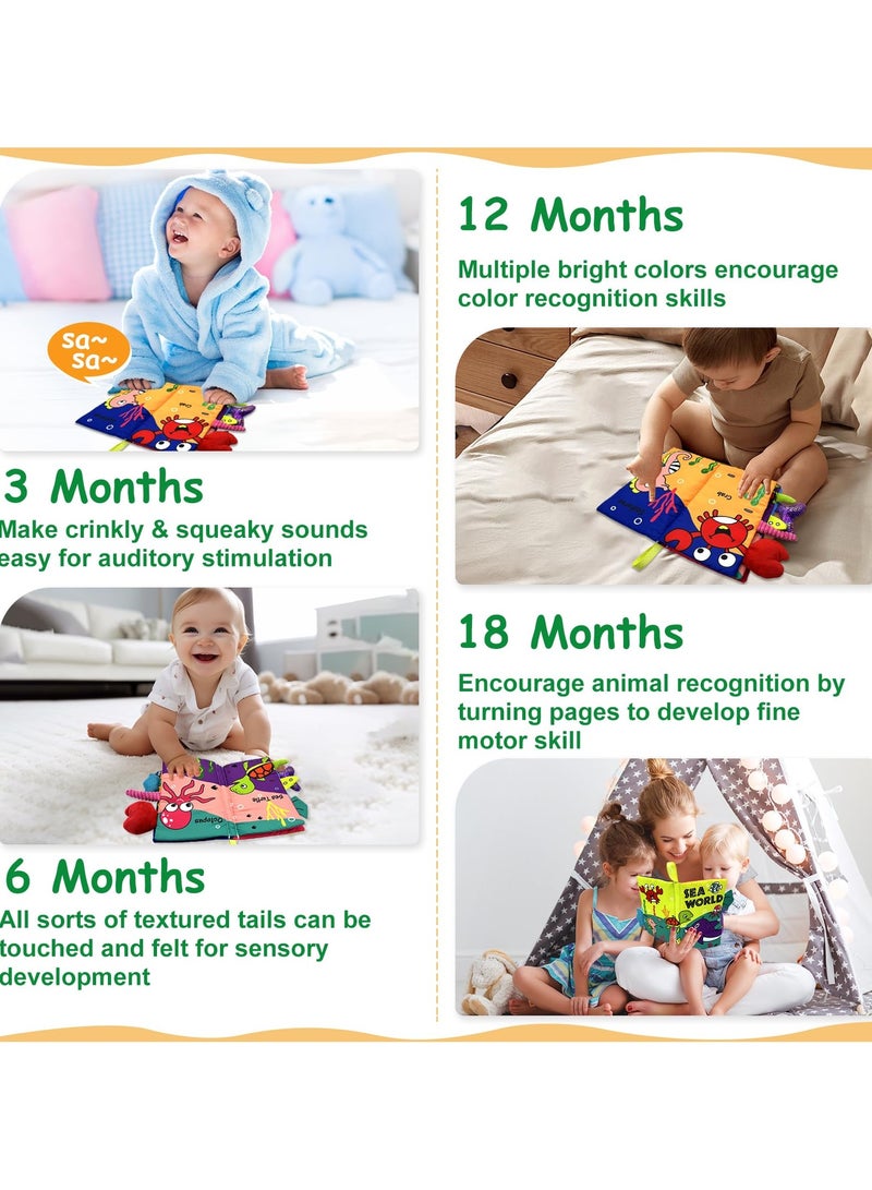 SYOSI Baby Books Toys, Sensory Books Touch and Feel Crinkle Cloth Books for Babies, Interactive Books Early Learning Toys, Newborn Essentials Infant Toys Gifts for Baby Boys Girls 3 6 12 Months (Sea World) - Image 4