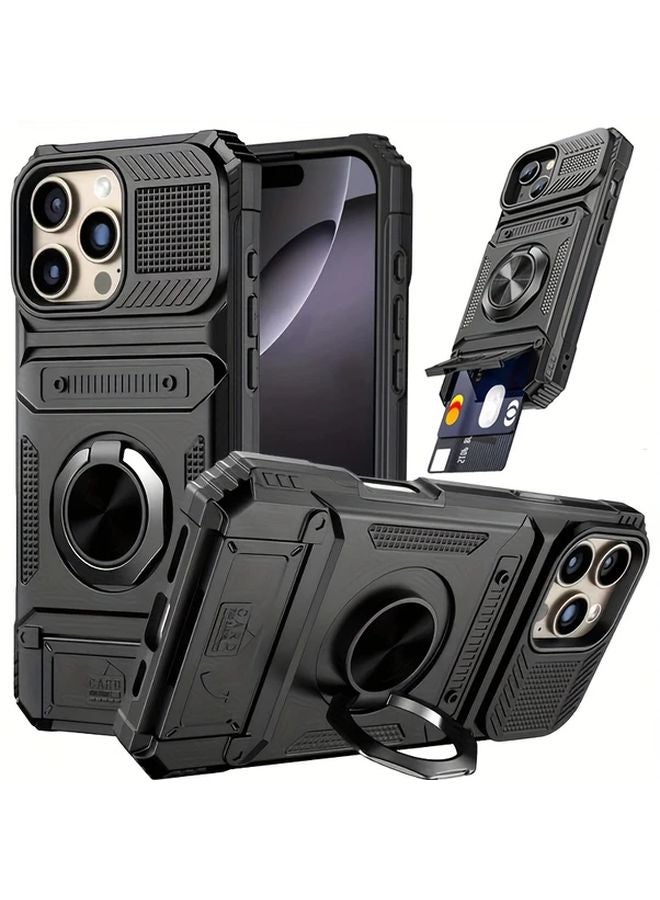 Heavy Duty Shockproof Phone Case with Stand Card Slot Blue for iPhone 14 - Image 2