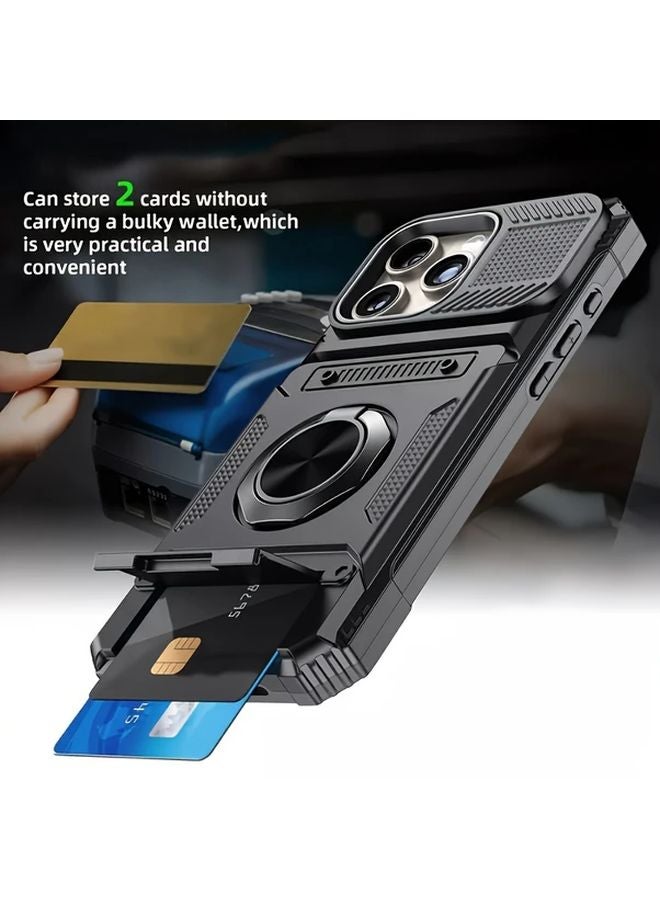 Heavy Duty Shockproof Phone Case with Stand Card Slot Blue for iPhone 14 - Image 3