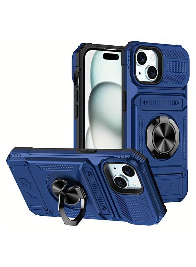 Heavy Duty Shockproof Phone Case with Stand Card Slot Blue for iPhone 14 - Image 1