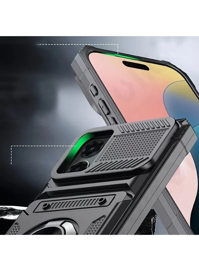 Heavy Duty Shockproof Phone Case with Stand Card Slot Blue for iPhone 14 - Image 5