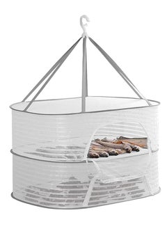Herb Drying Rack 2-Layer 2-Feet Hanging Mesh Net Dryer Collapsible with S-Shape Zippers Pothook Carabiner and Storage Pouch for Hydroponics Flowers Buds Fruits Seafoods Clothes