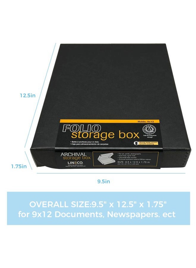 Lineco 9x12 Black Clamshell Archival Folio Storage Box. Removable Lid. Acid-Free with Metal Edge. Protects Picture Longevity, Organize Photos or Documents, Crafts, DIY. (Pack of Two) - Image 2