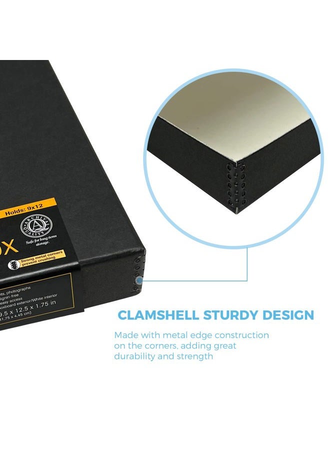 Lineco 9x12 Black Clamshell Archival Folio Storage Box. Removable Lid. Acid-Free with Metal Edge. Protects Picture Longevity, Organize Photos or Documents, Crafts, DIY. (Pack of Two) - Image 4