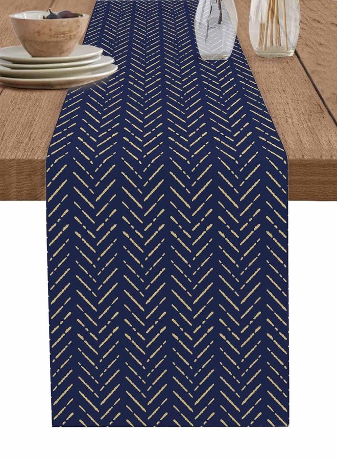 PIEPLE Navy Blue Gold Striped Table Runner-Cotton Linen- 36 Inch Holiday Dresser Scarves, Contemporary Minimalist Boho Geometric Tablerunner for Kitchen Coffee/Dining Living Room Dinner Scarf Décor 13x36 - Image 1