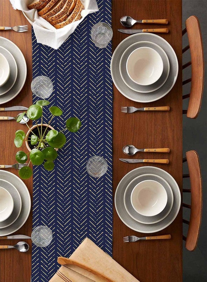 PIEPLE Navy Blue Gold Striped Table Runner-Cotton Linen- 36 Inch Holiday Dresser Scarves, Contemporary Minimalist Boho Geometric Tablerunner for Kitchen Coffee/Dining Living Room Dinner Scarf Décor 13x36 - Image 2