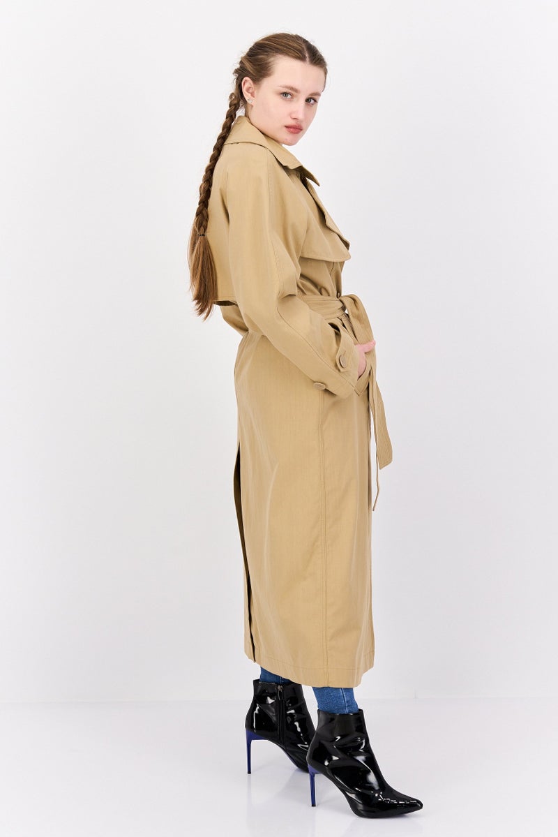 NAH/ Studio Women Plain Trench Coat, Tan - Image 3