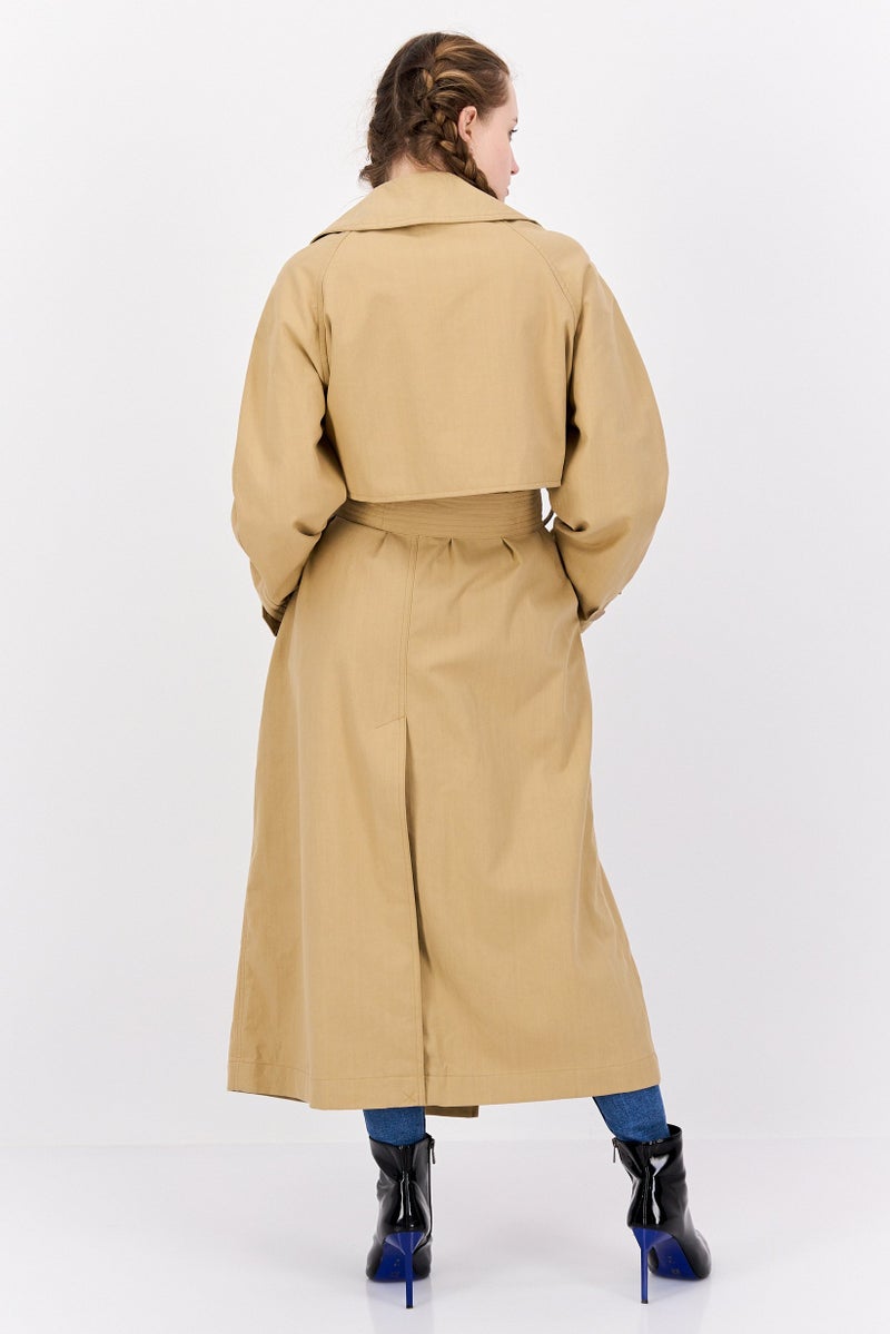 NAH/ Studio Women Plain Trench Coat, Tan - Image 4