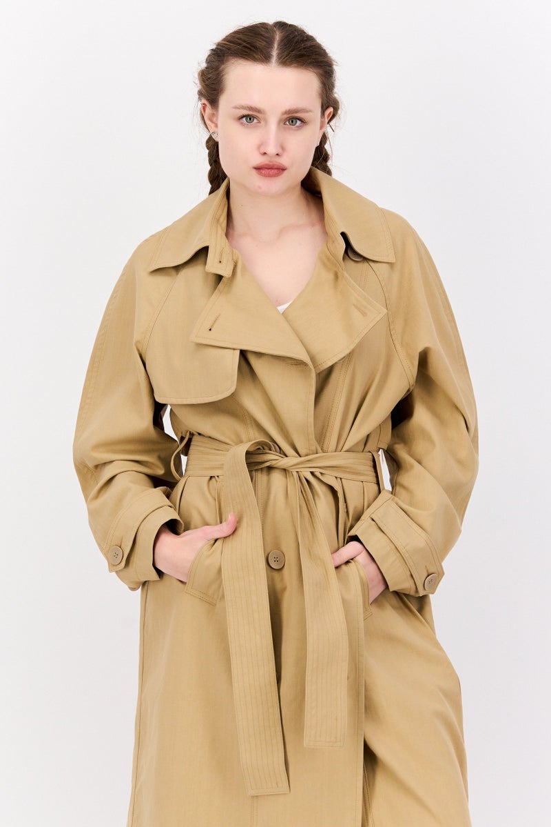 NAH/ Studio Women Plain Trench Coat, Tan - Image 2