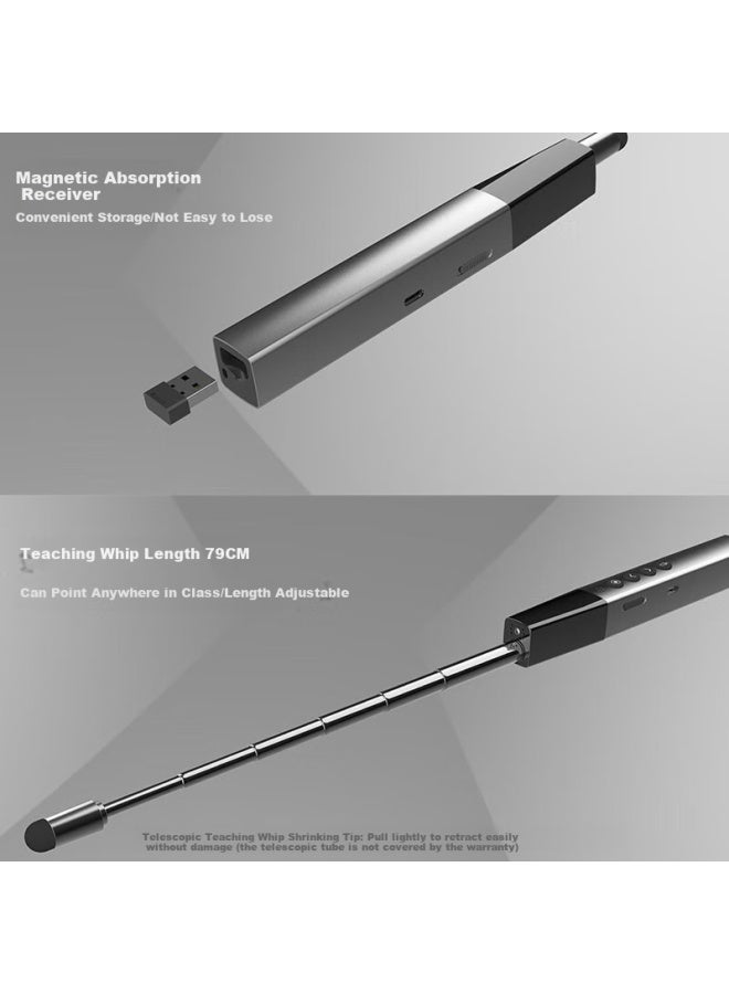 Noomya Aluminum Alloy Body, Retractable Electronic Teaching Pointer, Multifunctional Laser Pointer, Bluetooth Page-turning Pen For Teachers, Suitable For Seewo Whiteboard Writing, One-on Drawing Tool, Screen Clearing, Ppt Remote Control Pe - Image 1