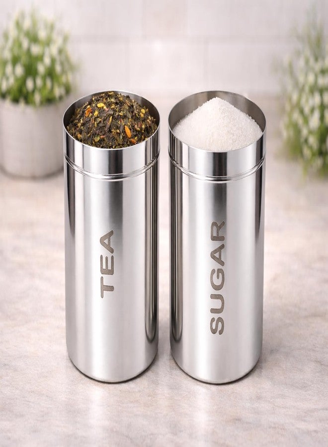 VISAXMI Stainless Steel Tea Sugar Containers Set Of 2 | Steel Jar set | Tea Sugar Canister 800Ml Daily use Container Set Of 2, Silver - Image 4