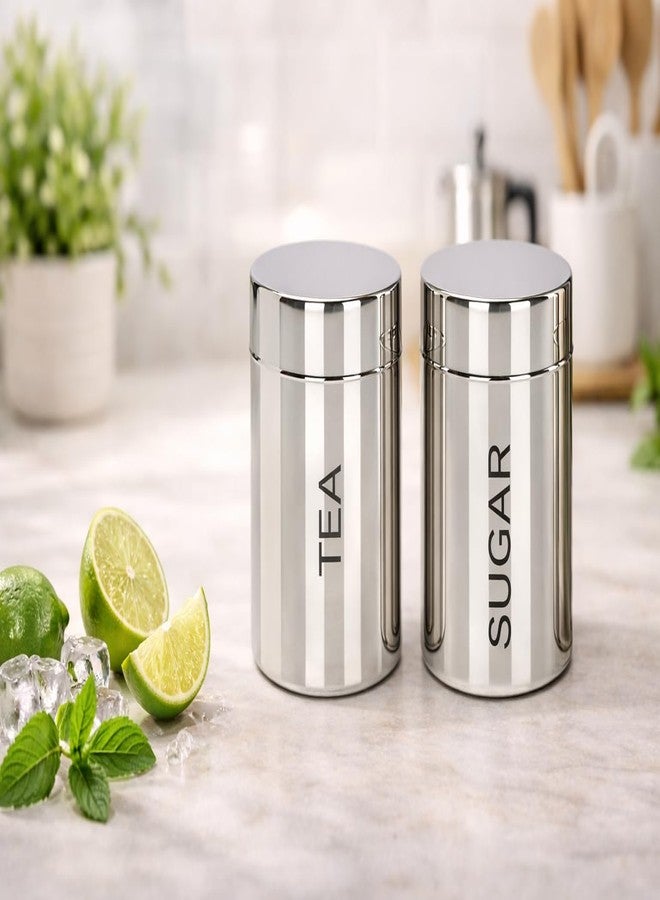 VISAXMI Stainless Steel Tea Sugar Containers Set Of 2 | Steel Jar set | Tea Sugar Canister 800Ml Daily use Container Set Of 2, Silver - Image 1