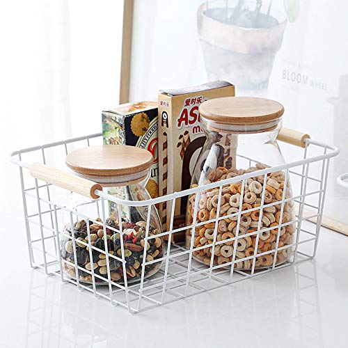 LeleCAT White Wire Baskets with Handles Wire Storage Organizer Baskets For Kitchen  Household Refrigerator for Cabinets  Pantry  Closets  Bedrooms - Set of 4(White) - Image 2