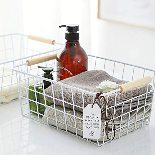 LeleCAT White Wire Baskets with Handles Wire Storage Organizer Baskets For Kitchen  Household Refrigerator for Cabinets  Pantry  Closets  Bedrooms - Set of 4(White) - Image 3