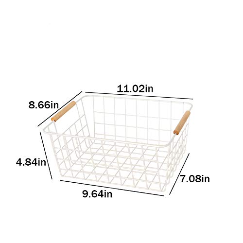 LeleCAT White Wire Baskets with Handles Wire Storage Organizer Baskets For Kitchen  Household Refrigerator for Cabinets  Pantry  Closets  Bedrooms - Set of 4(White) - Image 5