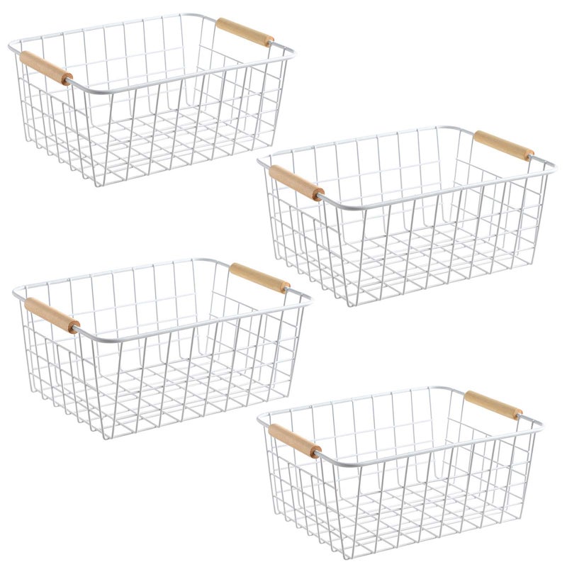 LeleCAT White Wire Baskets with Handles Wire Storage Organizer Baskets For Kitchen  Household Refrigerator for Cabinets  Pantry  Closets  Bedrooms - Set of 4(White) - Image 1