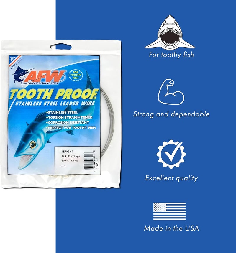 AFW Tooth Proof Stainless Steel Single Strand Hard Leader Wire - Bright and Camo for Shark, Barracuda, King Mackerel, Wahoo, Snook Bite Protection for Toothy Critters, Rigging Baits and Lures - Image 2